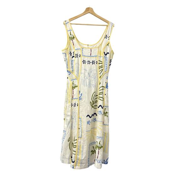 Caroline Constas Dress Size XS Linen Rayon Midi Yellow White Travel Summer - Picture 1 of 13